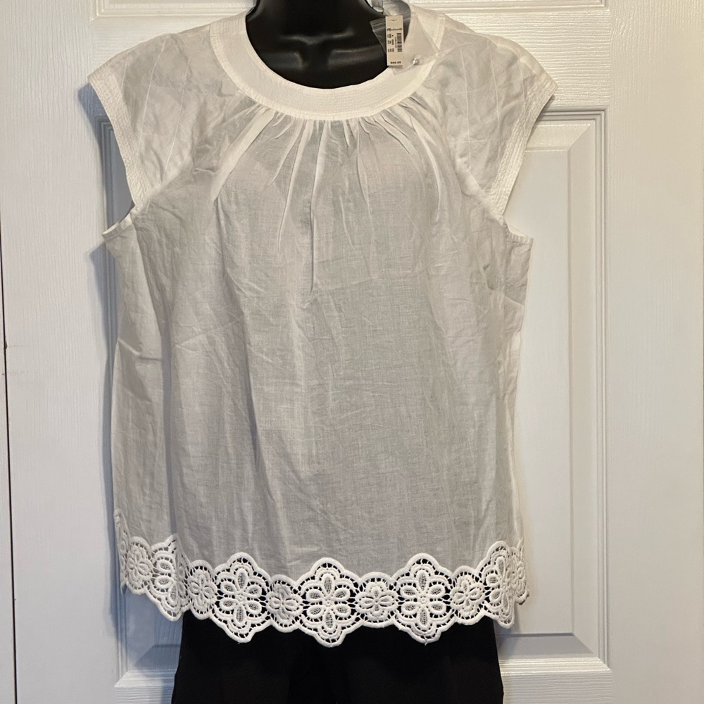 Madewell White Eyelet Hem Cap Sleeve Blouse